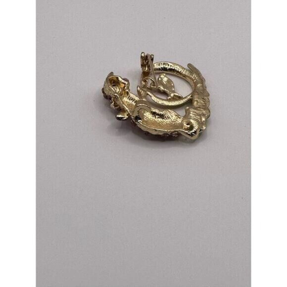 Cat & Fish Brooch Pin With Rhinestones & Enamel Accents - Picture 9 of 10